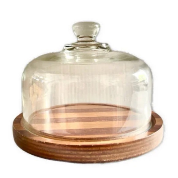 Other - Rustic Wooden Base Cheese Board with Glass Dome Cover